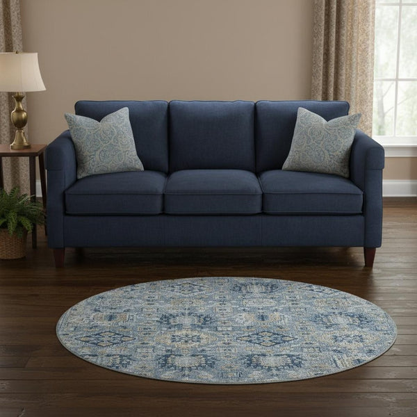 HomeRoots 8' X 10' Denim Blue & Gold Oriental Washable Area Rug - Stylish, Durable, UV-Protected for Homes 710524