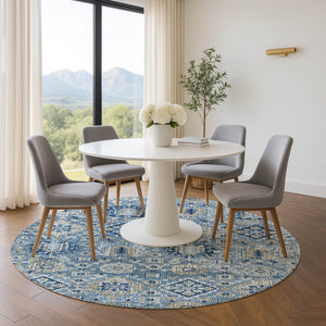 HomeRoots 8' X 10' Denim Blue & Gold Oriental Washable Area Rug - Stylish, Durable, UV-Protected for Homes 710524