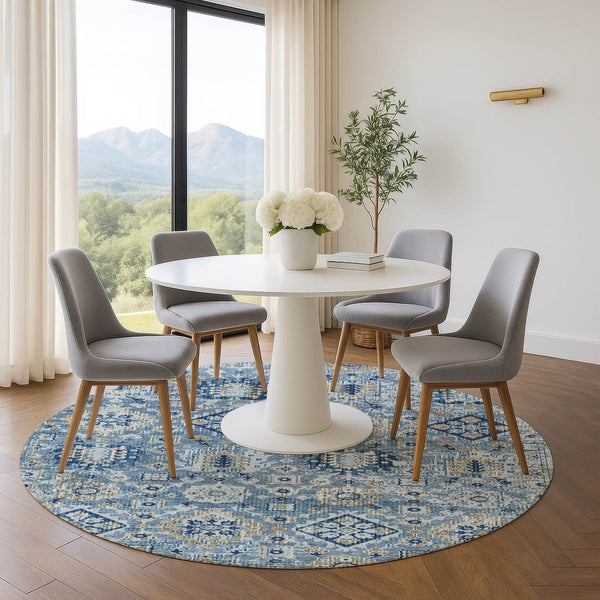 HomeRoots 8' X 10' Denim Blue & Gold Oriental Washable Area Rug - Stylish, Durable, UV-Protected for Homes 710524