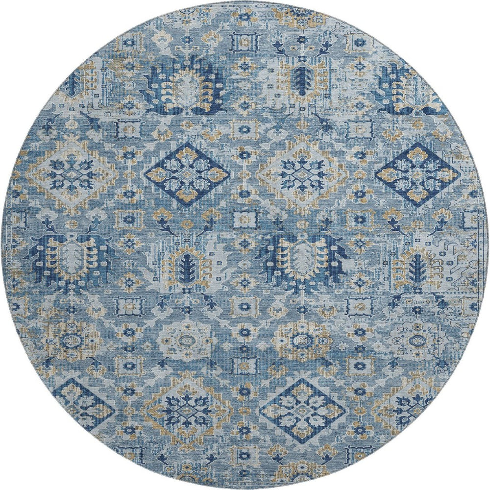 HomeRoots 8' X 10' Denim Blue & Gold Oriental Washable Area Rug - Stylish, Durable, UV-Protected for Homes 710524