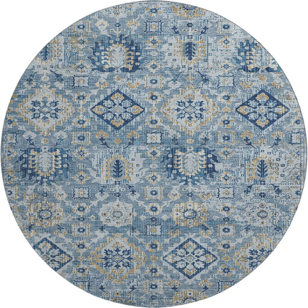 HomeRoots 8' X 10' Denim Blue & Gold Oriental Washable Area Rug - Stylish, Durable, UV-Protected for Homes 710524