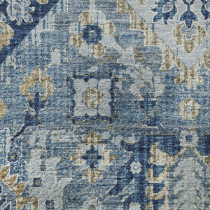 HomeRoots 8' X 10' Denim Blue & Gold Oriental Washable Area Rug - Stylish, Durable, UV-Protected for Homes 710524