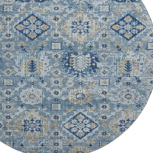 HomeRoots 8' X 10' Denim Blue & Gold Oriental Washable Area Rug - Stylish, Durable, UV-Protected for Homes 710524