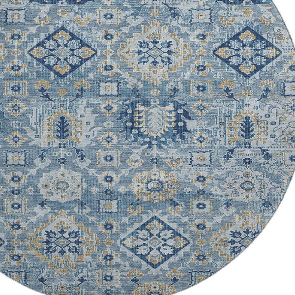 HomeRoots 8' X 10' Denim Blue & Gold Oriental Washable Area Rug - Stylish, Durable, UV-Protected for Homes 710524