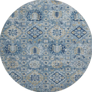 HomeRoots 8' X 10' Denim Blue & Gold Oriental Washable Area Rug - Stylish, Durable, UV-Protected for Homes 710524
