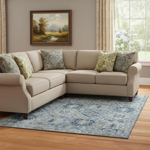 HomeRoots 9' X 12' Denim Blue & Gold Oriental Area Rug – Stain-Resistant, UV-Protected, Durable & Elegant! 710525