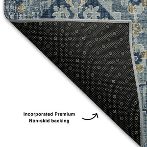 HomeRoots 9' X 12' Denim Blue & Gold Oriental Area Rug – Stain-Resistant, UV-Protected, Durable & Elegant! 710525