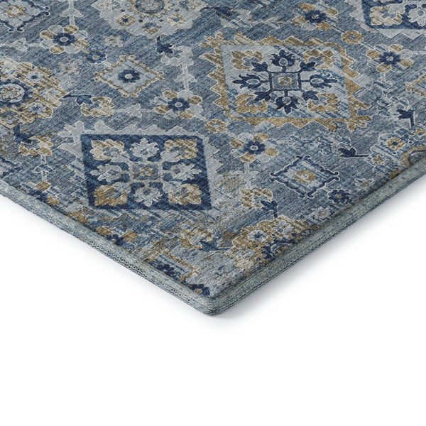 HomeRoots 9' X 12' Denim Blue & Gold Oriental Area Rug – Stain-Resistant, UV-Protected, Durable & Elegant! 710525