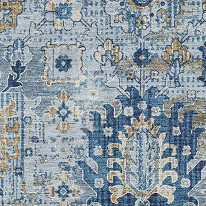 HomeRoots 9' X 12' Denim Blue & Gold Oriental Area Rug – Stain-Resistant, UV-Protected, Durable & Elegant! 710525