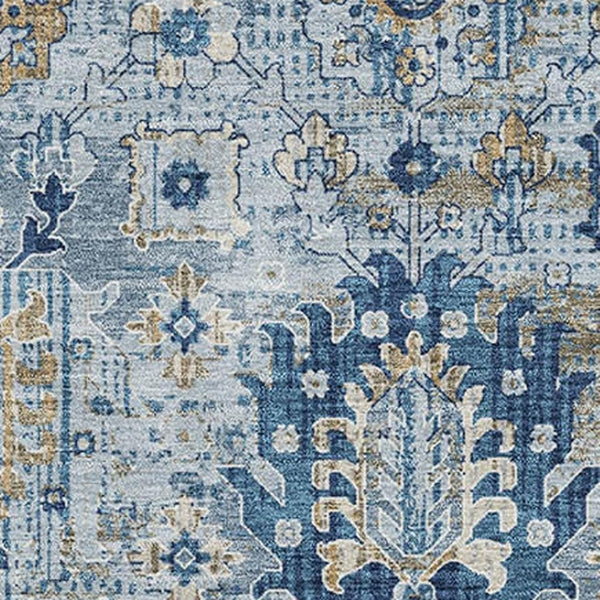 HomeRoots 9' X 12' Denim Blue & Gold Oriental Area Rug – Stain-Resistant, UV-Protected, Durable & Elegant! 710525