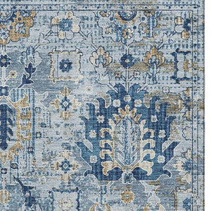 HomeRoots 9' X 12' Denim Blue & Gold Oriental Area Rug – Stain-Resistant, UV-Protected, Durable & Elegant! 710525