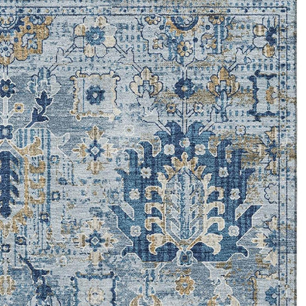 HomeRoots 9' X 12' Denim Blue & Gold Oriental Area Rug – Stain-Resistant, UV-Protected, Durable & Elegant! 710525
