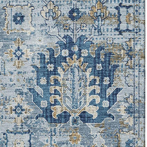 HomeRoots 10' Denim Blue and Gold Oriental Area Rug - Durable, Washable, UV Protected for High-Traffic Homes 710526