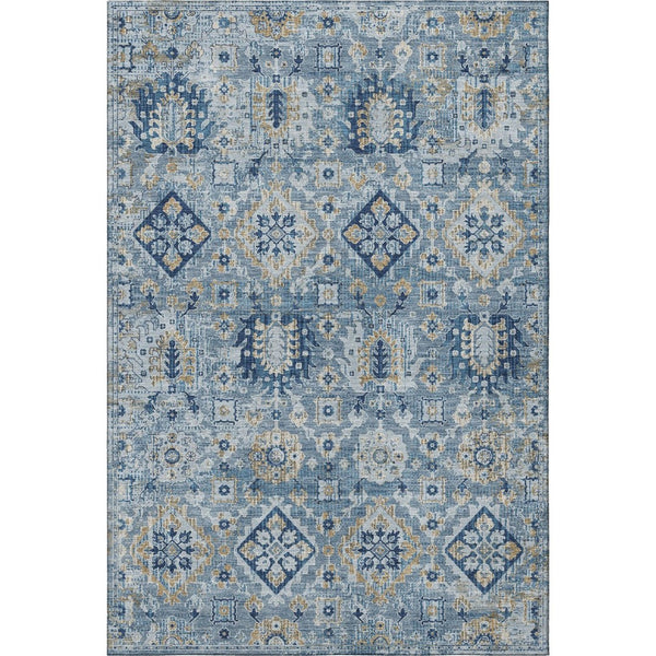 HomeRoots 10' Denim Blue and Gold Oriental Area Rug - Durable, Washable, UV Protected for High-Traffic Homes 710526