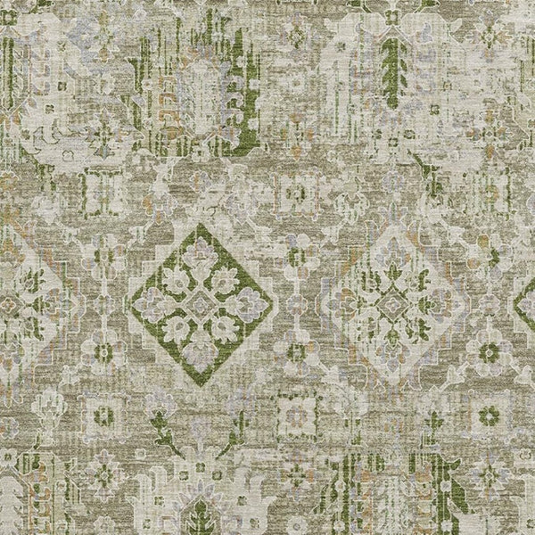 HomeRoots 5' X 8' Fern Green and Beige Oriental Area Rug - Washable, UV Protected, Durable for High-Traffic Spaces 710528