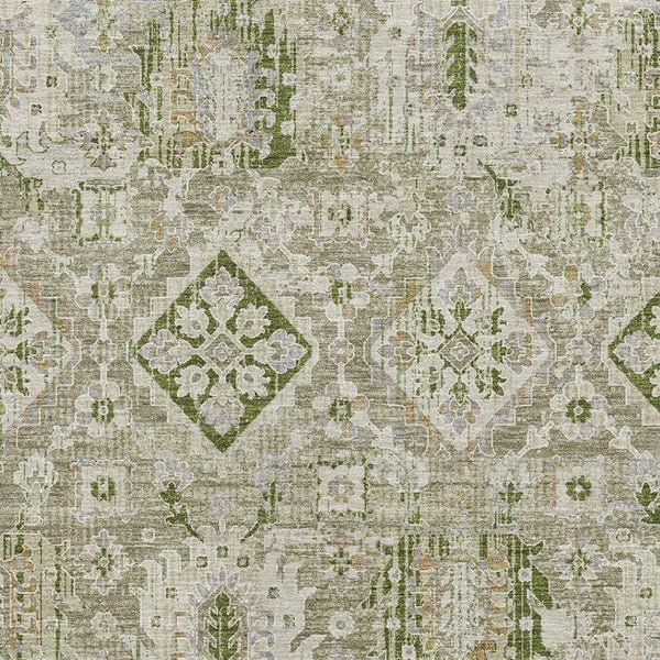 HomeRoots 8' Fern Green and Beige Oriental Round Rug - Durable, UV-Protected, Stylish for Indoor & Outdoor Use 710529