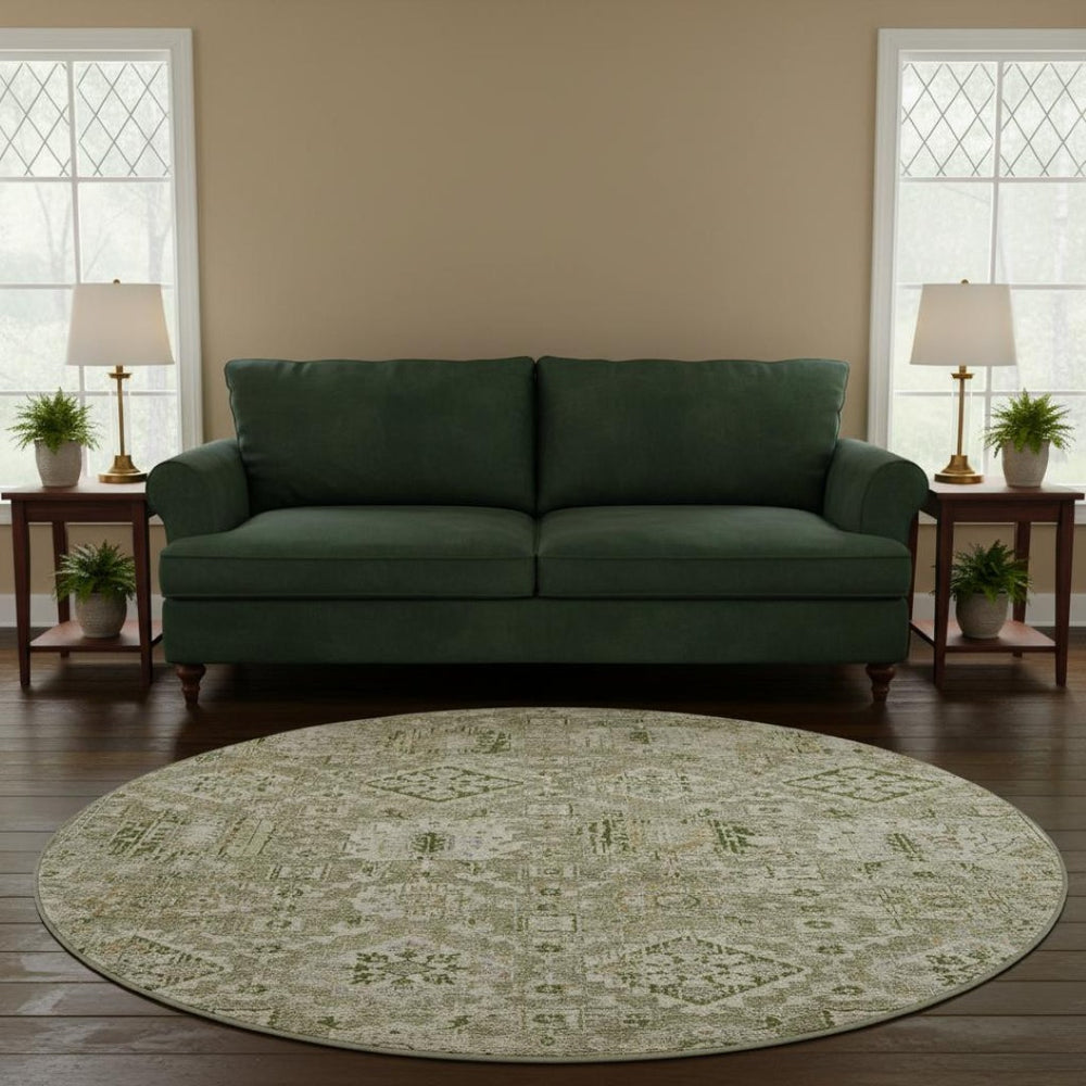 HomeRoots 8' X 10' Fern Green & Beige Oriental Area Rug - Washable, UV-Protected, Durable & Stylish Home Accent 710530