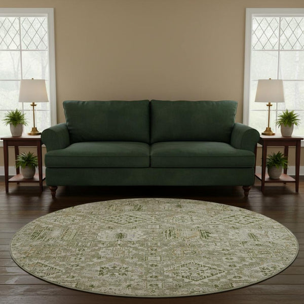 HomeRoots 8' X 10' Fern Green & Beige Oriental Area Rug - Washable, UV-Protected, Durable & Stylish Home Accent 710530