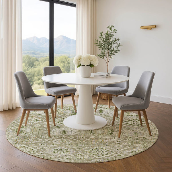 HomeRoots 8' X 10' Fern Green & Beige Oriental Area Rug - Washable, UV-Protected, Durable & Stylish Home Accent 710530
