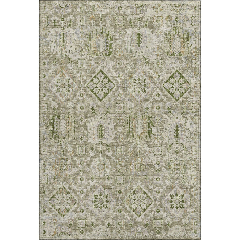 HomeRoots 9' x 12' Washable Fern Green & Beige Oriental Area Rug with UV Protection - Durable & Stylish Design 710531