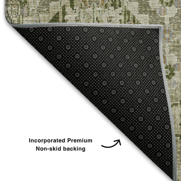 HomeRoots 9' x 12' Washable Fern Green & Beige Oriental Area Rug with UV Protection - Durable & Stylish Design 710531