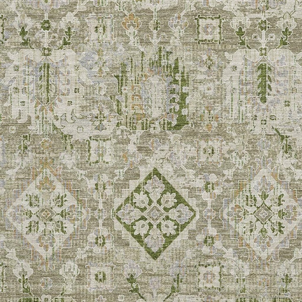 HomeRoots 9' x 12' Washable Fern Green & Beige Oriental Area Rug with UV Protection - Durable & Stylish Design 710531