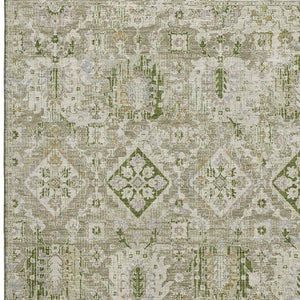 HomeRoots 9' x 12' Washable Fern Green & Beige Oriental Area Rug with UV Protection - Durable & Stylish Design 710531