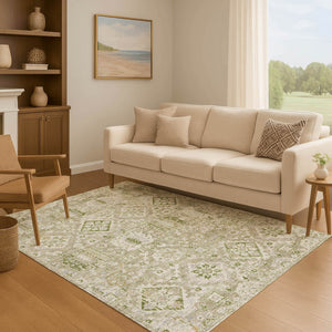 HomeRoots 10' X 14' Fern Green & Beige Oriental Area Rug - Stylish, Washable, UV Protected for Busy Homes 710532