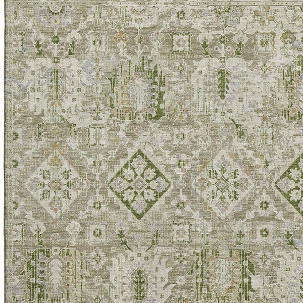HomeRoots 10' X 14' Fern Green & Beige Oriental Area Rug - Stylish, Washable, UV Protected for Busy Homes 710532