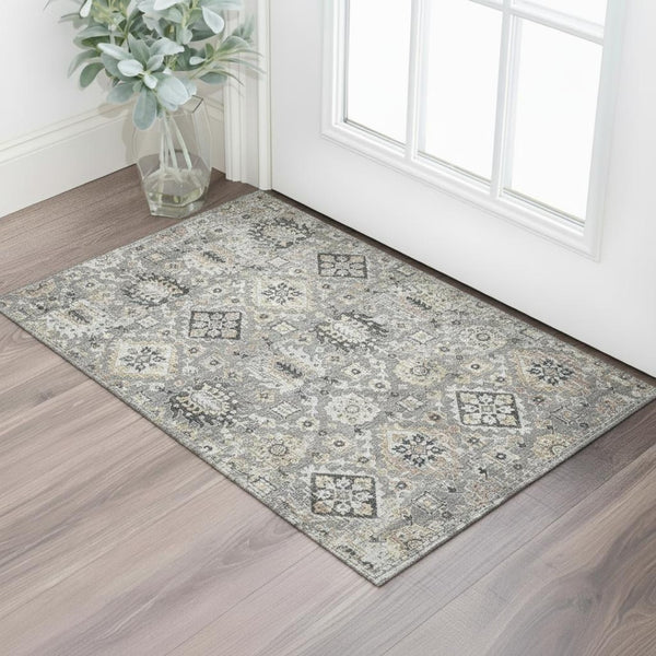 HomeRoots 5' X 8' Gray & Silver Oriental Washable Area Rug - Durable, Stain-Resistant, UV Protected Elegance! 710534