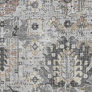 HomeRoots 5' X 8' Gray & Silver Oriental Washable Area Rug - Durable, Stain-Resistant, UV Protected Elegance! 710534