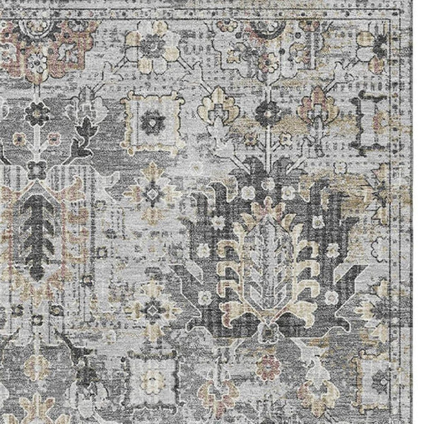 HomeRoots 5' X 8' Gray & Silver Oriental Washable Area Rug - Durable, Stain-Resistant, UV Protected Elegance! 710534