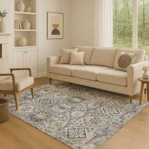 HomeRoots 8' Gray and Silver Washable Round Rug with UV Protection - Durable, Stain Resistant, Stylish Design! 710535