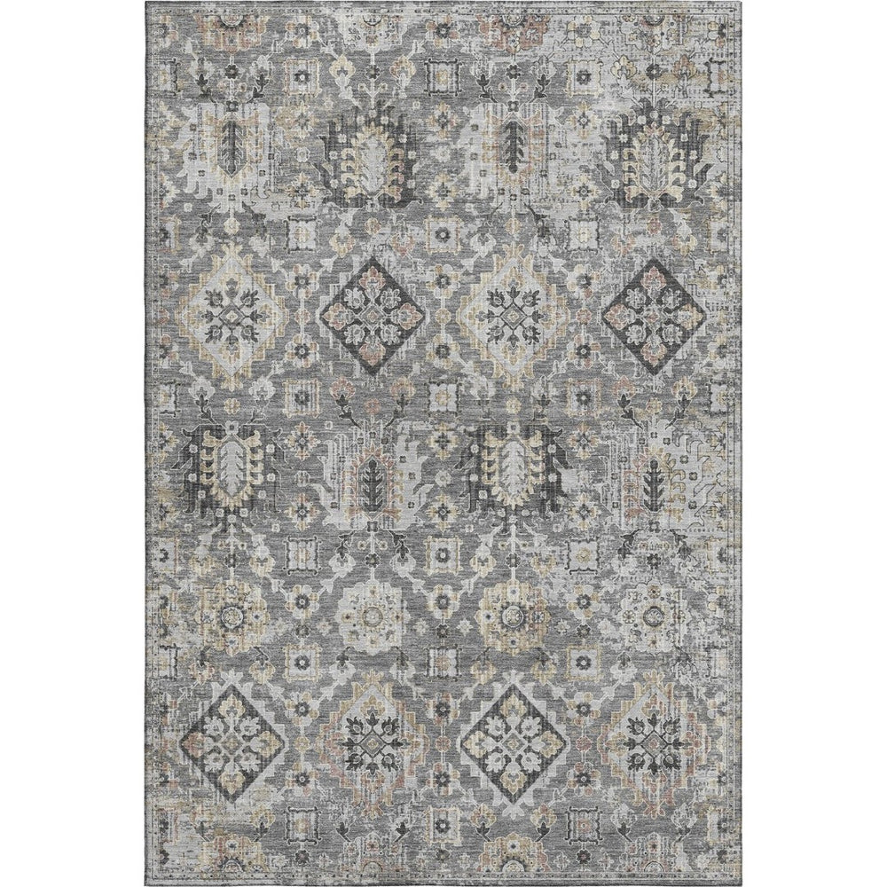 HomeRoots 8' Gray and Silver Washable Round Rug with UV Protection - Durable, Stain Resistant, Stylish Design! 710535