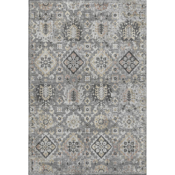 HomeRoots 8' Gray and Silver Washable Round Rug with UV Protection - Durable, Stain Resistant, Stylish Design! 710535