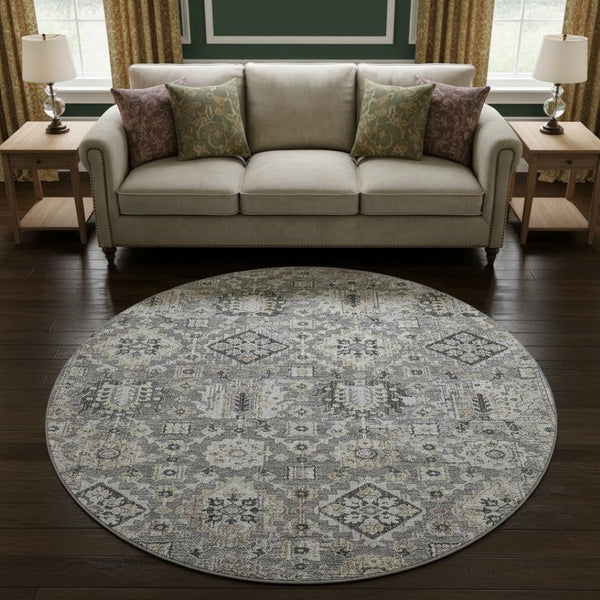 HomeRoots 8' X 10' Washable Gray and Silver Oriental Area Rug with UV Protection for High-Traffic Spaces 710536
