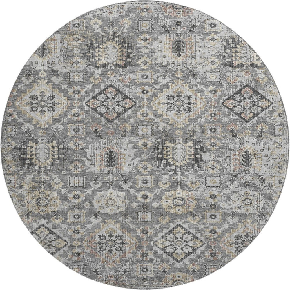 HomeRoots 8' X 10' Washable Gray and Silver Oriental Area Rug with UV Protection for High-Traffic Spaces 710536