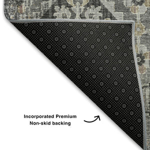 HomeRoots 8' X 10' Washable Gray and Silver Oriental Area Rug with UV Protection for High-Traffic Spaces 710536