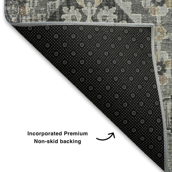 HomeRoots 8' X 10' Washable Gray and Silver Oriental Area Rug with UV Protection for High-Traffic Spaces 710536