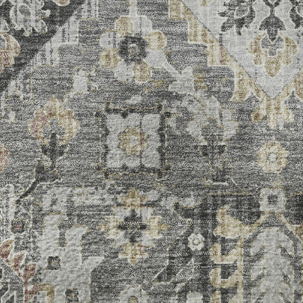 HomeRoots 8' X 10' Washable Gray and Silver Oriental Area Rug with UV Protection for High-Traffic Spaces 710536