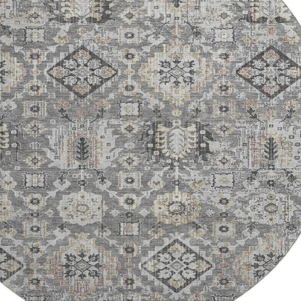 HomeRoots 8' X 10' Washable Gray and Silver Oriental Area Rug with UV Protection for High-Traffic Spaces 710536