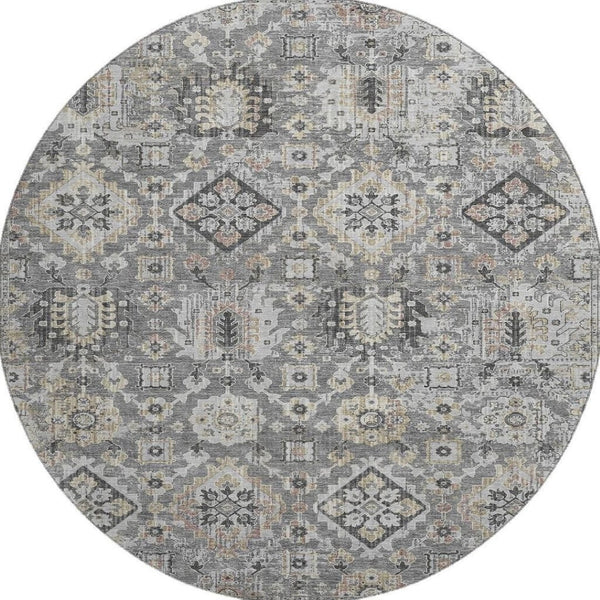 HomeRoots 8' X 10' Washable Gray and Silver Oriental Area Rug with UV Protection for High-Traffic Spaces 710536