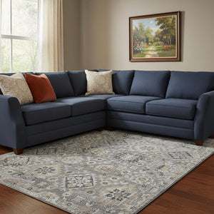 HomeRoots 9' X 12' Gray & Silver Oriental Area Rug – Washable, UV-Protected, Stain-Resistant & Non-Slip Design 710537
