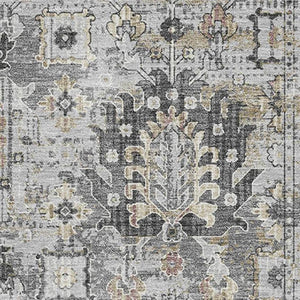HomeRoots 9' X 12' Gray & Silver Oriental Area Rug – Washable, UV-Protected, Stain-Resistant & Non-Slip Design 710537