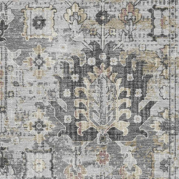 HomeRoots 9' X 12' Gray & Silver Oriental Area Rug – Washable, UV-Protected, Stain-Resistant & Non-Slip Design 710537