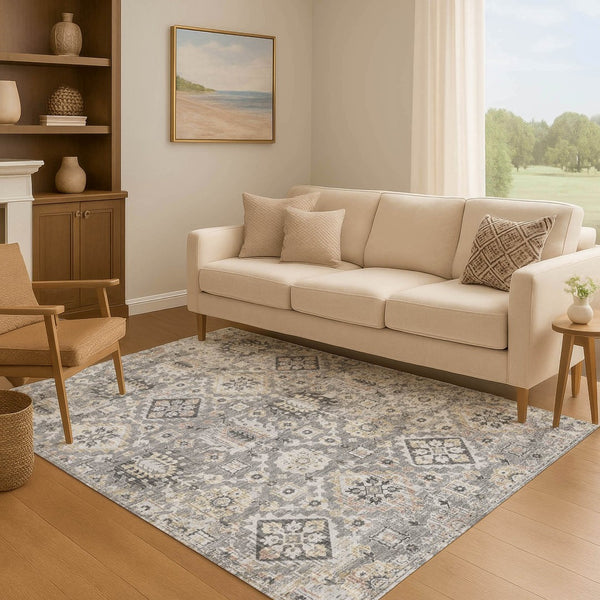 HomeRoots 10' Gray and Silver Oriental Washable Area Rug - UV Protected, Durable, Stain-Resistant Elegance 710538
