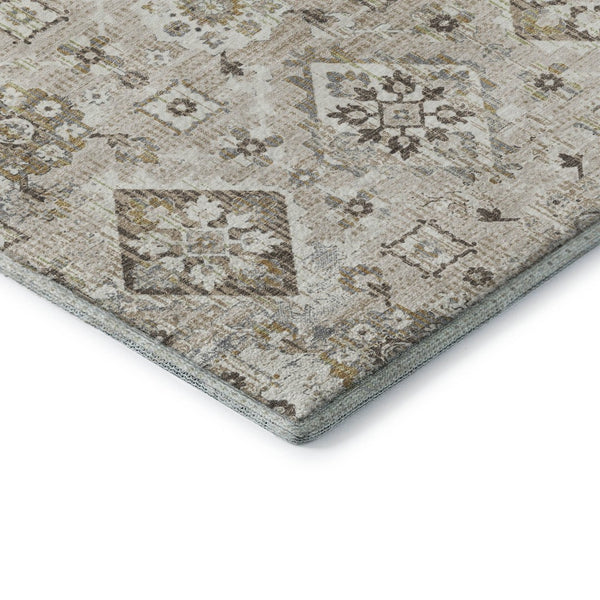 HomeRoots 5' X 8' Elegant Linen & Ivory Oriental Washable Area Rug with Stain Resistance & UV Protection 710540