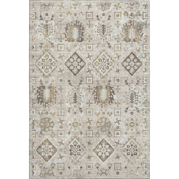 HomeRoots 8' Linen and Ivory Oriental Washable Round Rug - Stain-Resistant, UV Protected, Durable Design! 710541