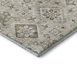 HomeRoots 8' Linen and Ivory Oriental Washable Round Rug - Stain-Resistant, UV Protected, Durable Design! 710541