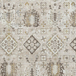HomeRoots 8' Linen and Ivory Oriental Washable Round Rug - Stain-Resistant, UV Protected, Durable Design! 710541